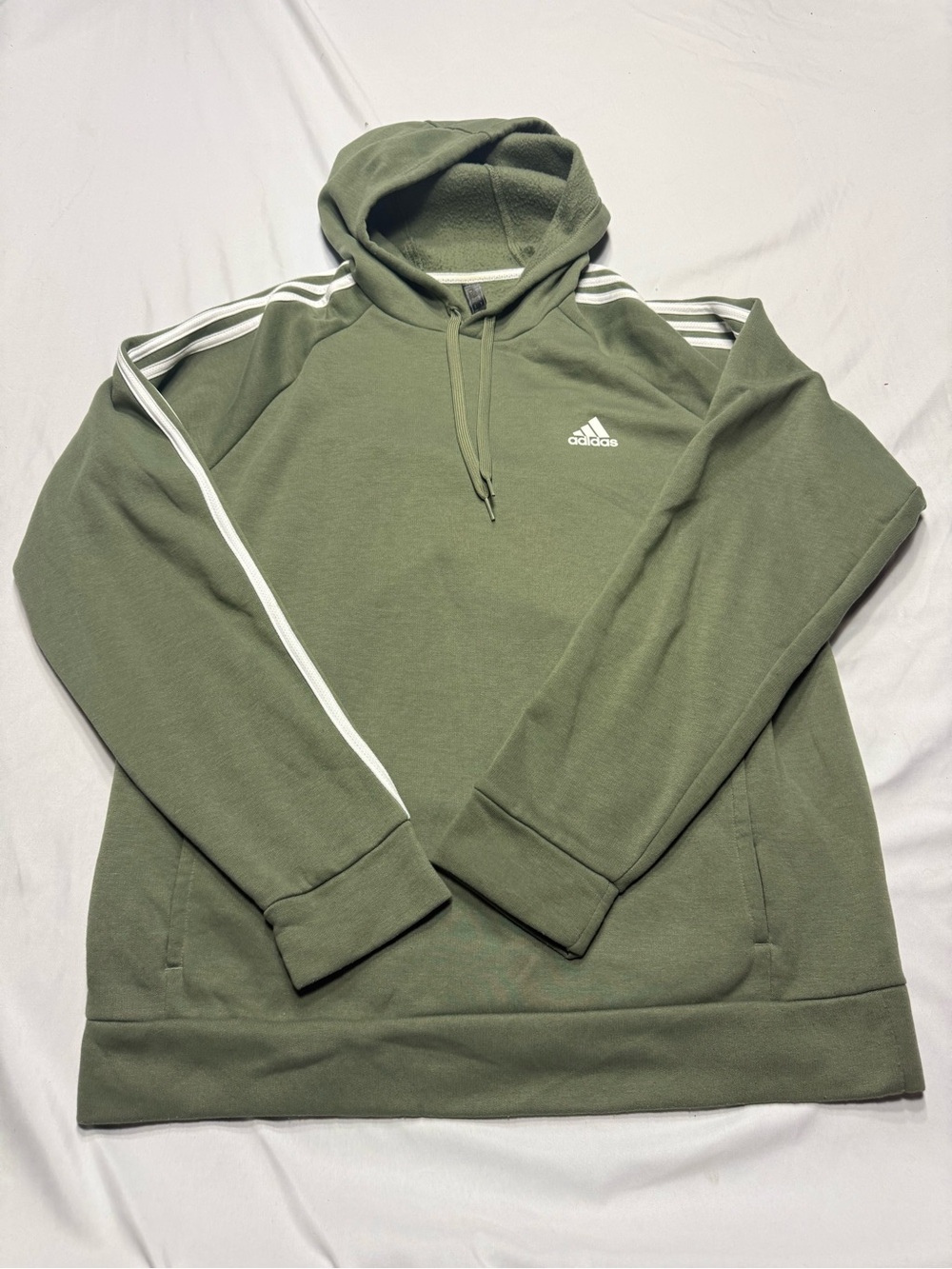 adidas Olive Green Pullover Hoodie with White 3-Stripes
